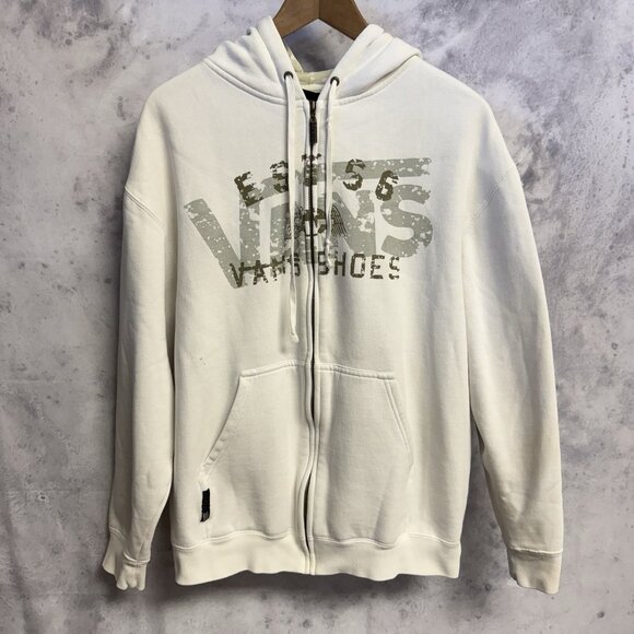 Vintage Y2K Vans Skate Hoodie Sweatshirt Mens Large 23x26 White Skateboard Zip - Picture 1 of 12